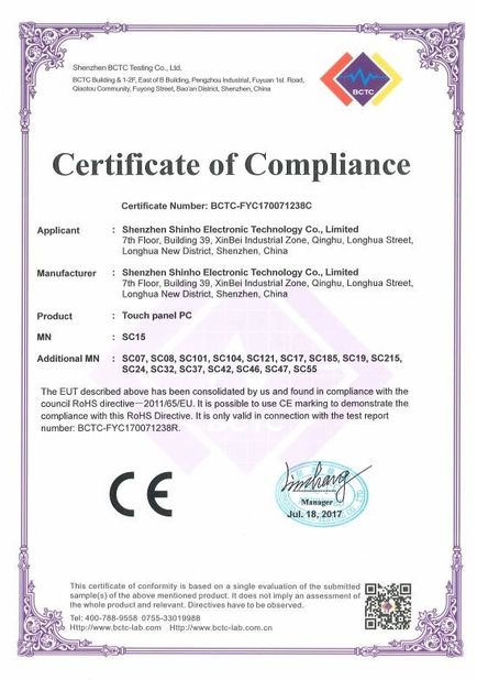 China Shenzhen Shinho Electronic Technology Co., Limited certificaciones